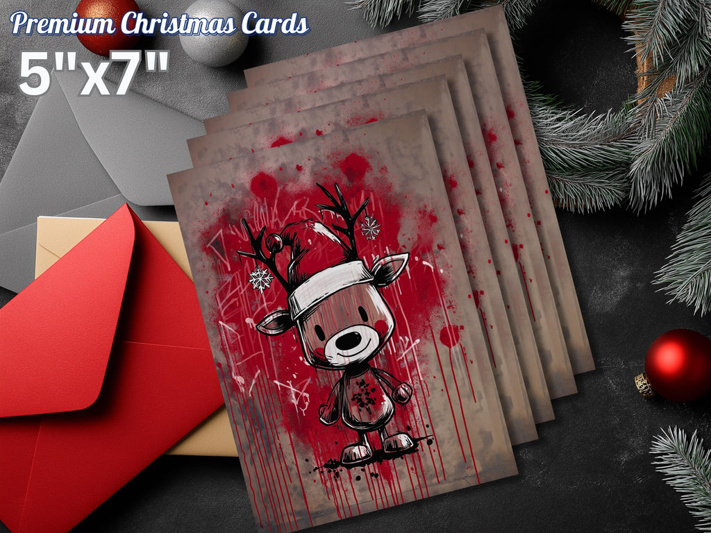 Cute Christmas Card, Graffiti Reindeer Christmas, Art Print Christmas Card