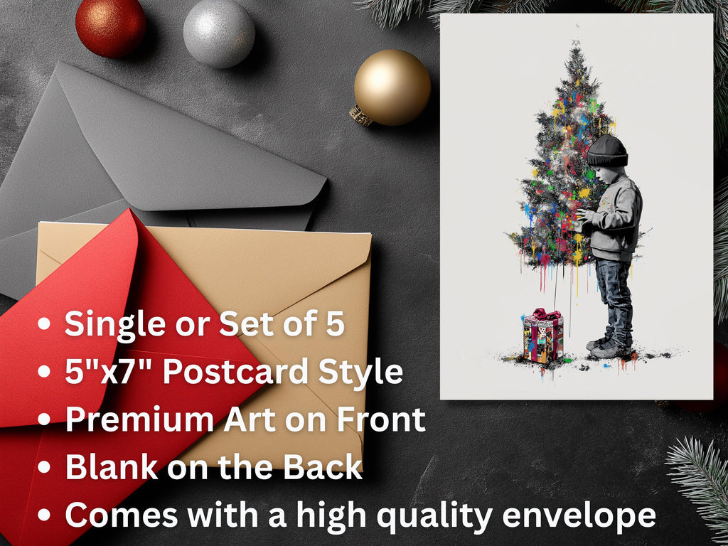 Cute Christmas Card, a boy's christmas, Art Print Christmas Card