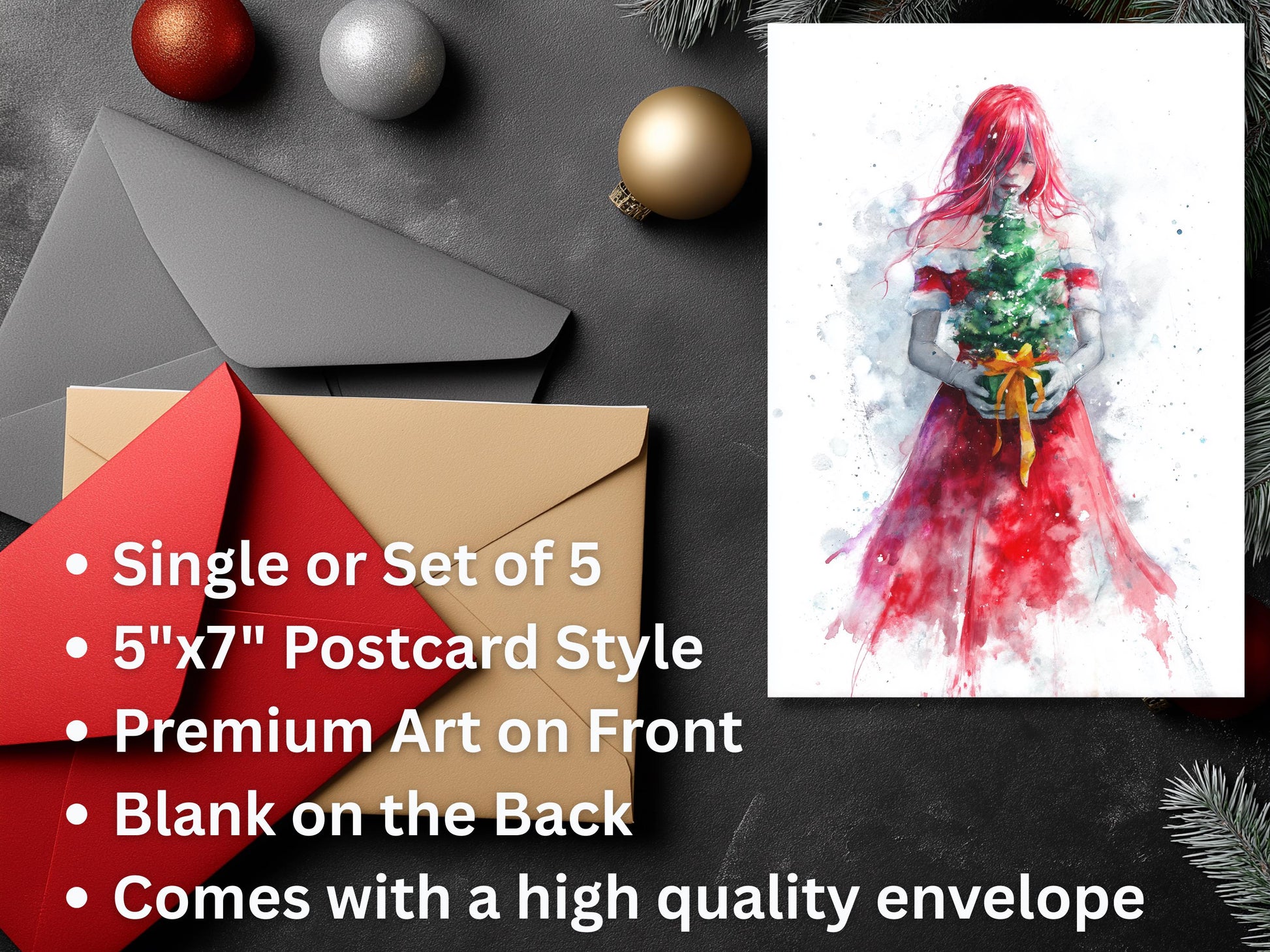Crimson Women Christmas Card: Crimson Art Print, Blank Inside
