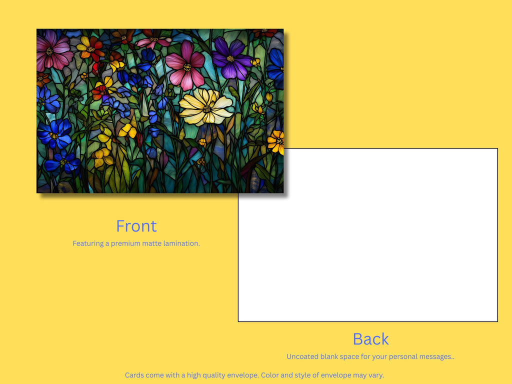 Floral Notecards with Envelope: Stained Glass Design, Blank Notecard, Any Occasion, Greeting Cards, Thank you Cards
