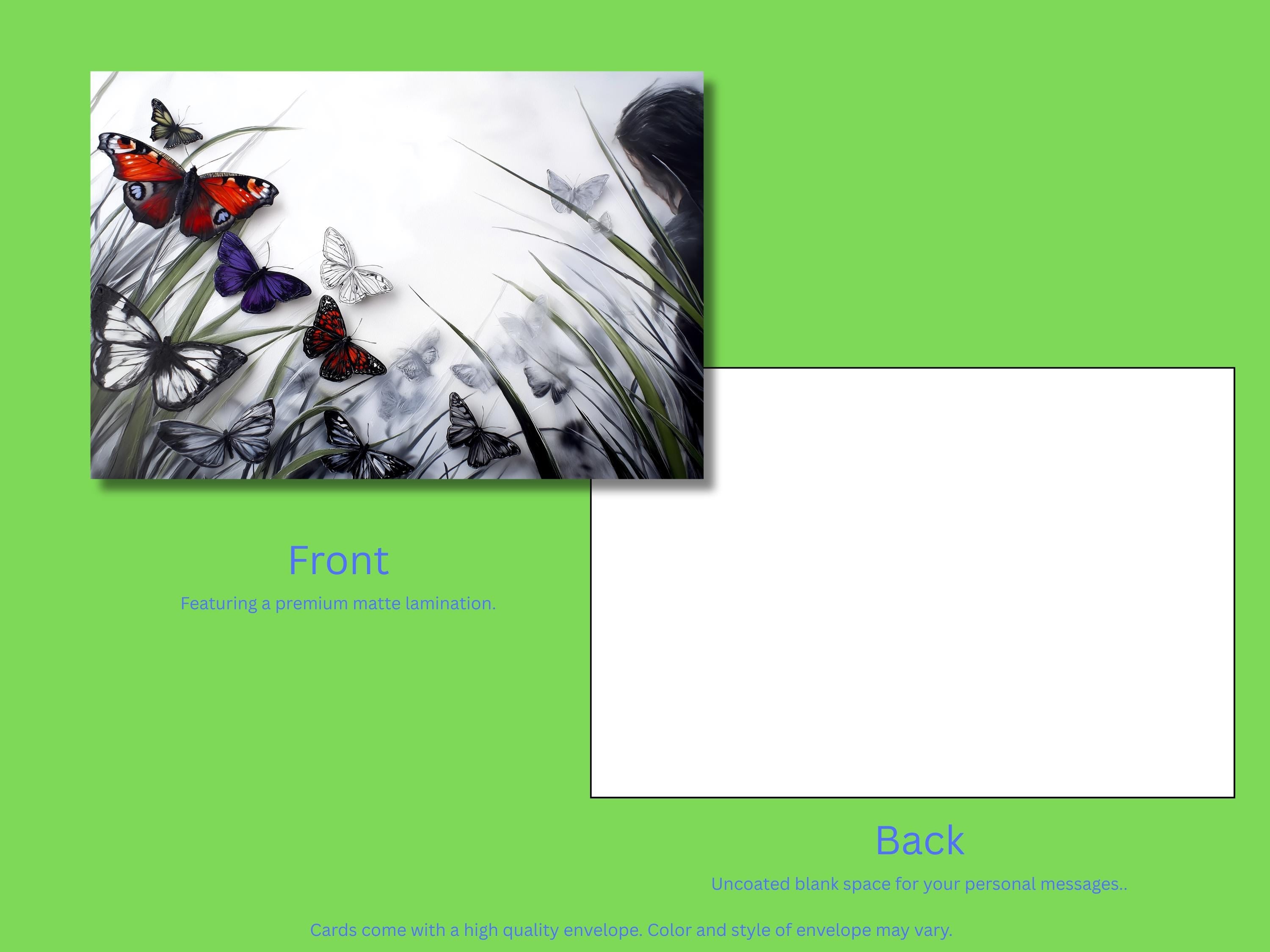 Butterfly Notecards with Envelope: Blank Notecard, Any Occasion, Greeting Cards, Thank you Cards