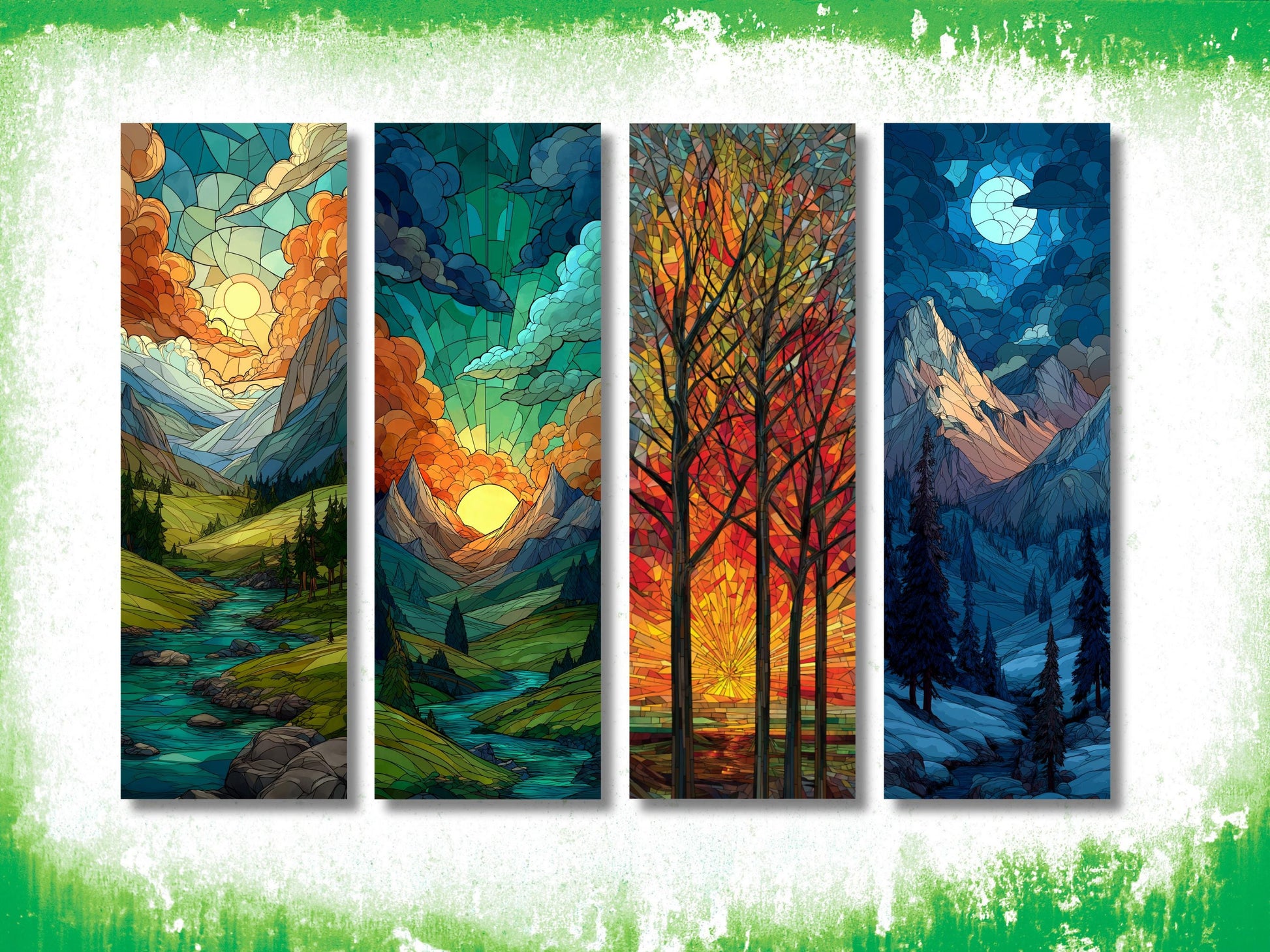 Four Seasons Bookmarks: Stained Glass Style Nature Art (Set of 4)