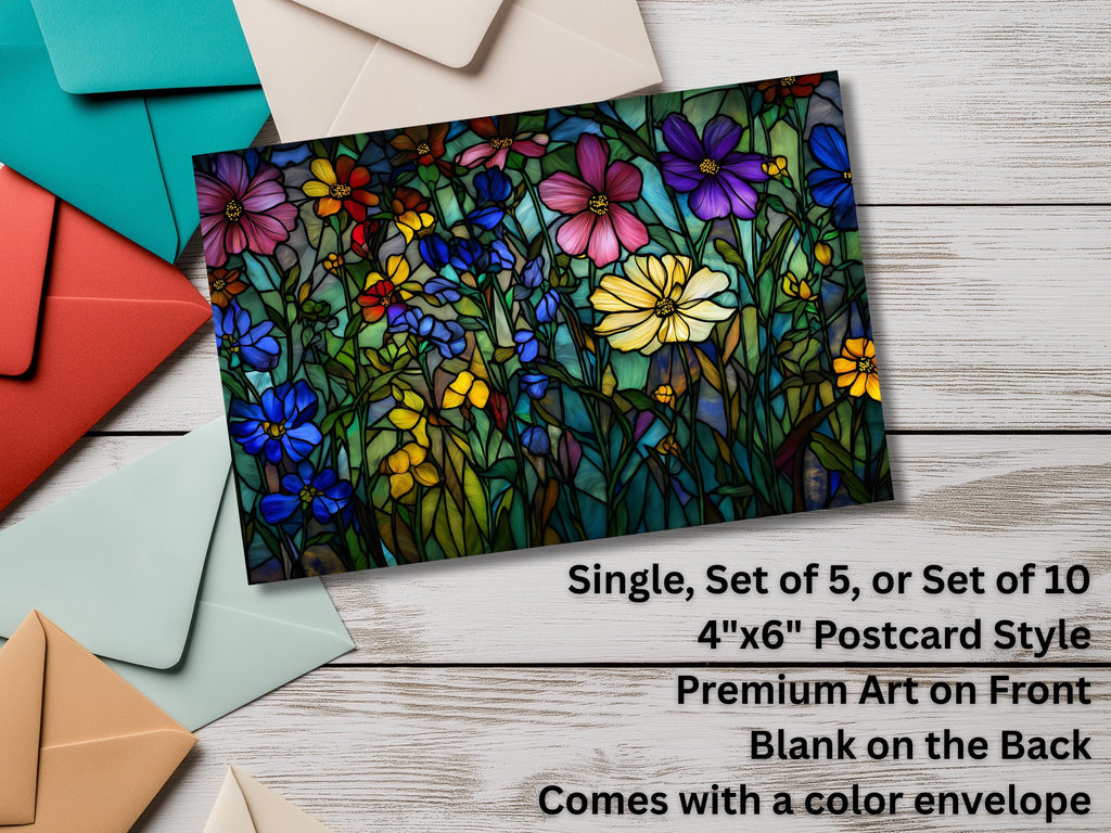 Floral Notecards with Envelope: Stained Glass Design, Blank Notecard, Any Occasion, Greeting Cards, Thank you Cards