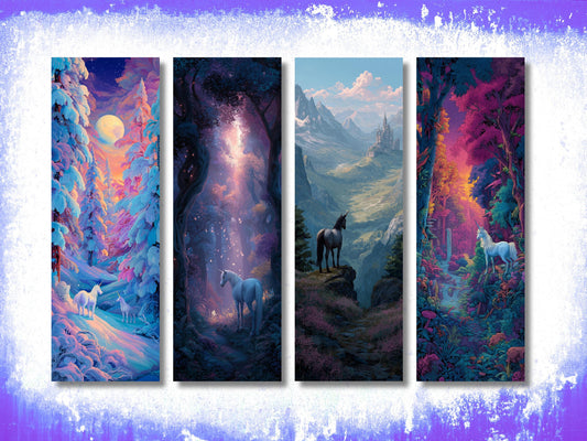 Unicorn Bookmark Set (Set of 4), double sided, High Fantasy Bookmark, Premium Bookmarks