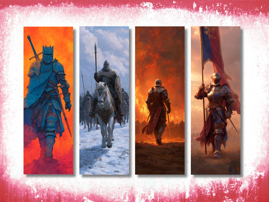 Knights Bookmark Set (Set of 4), double sided, High Fantasy Bookmark, Premium Bookmarks