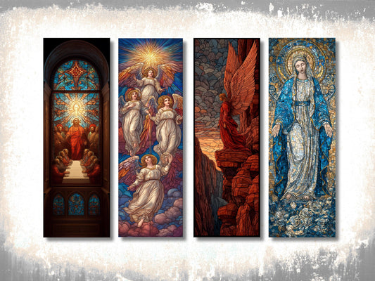 Bible Story Bookmark Set (Set of 4), double sided, High Fantasy Bookmark, Premium Bookmarks, Christian Bookmarks