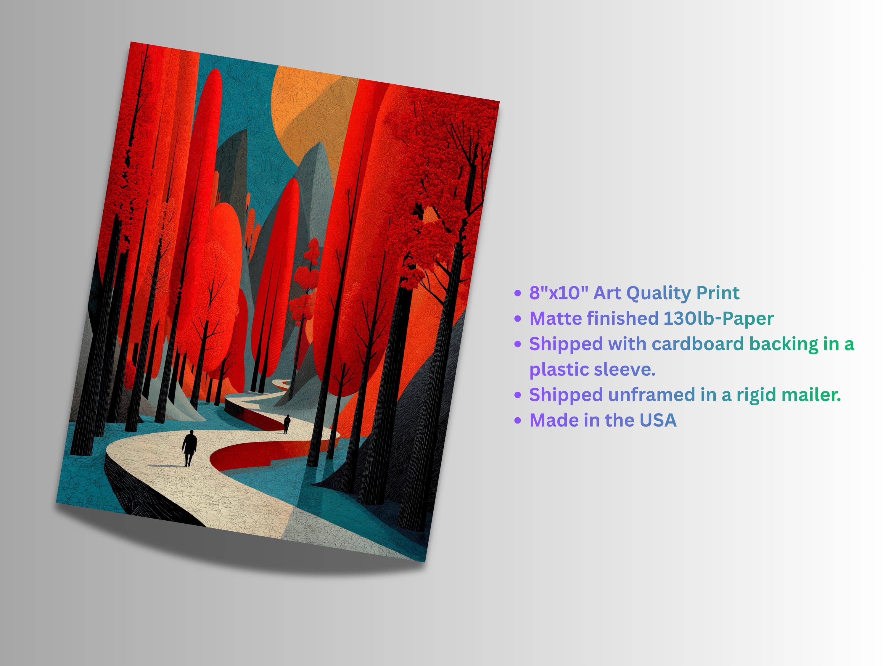 Colorful Abstract Art | Wall Decor | Minimalist Forest Scene | “Autumns Walk” | Art Print