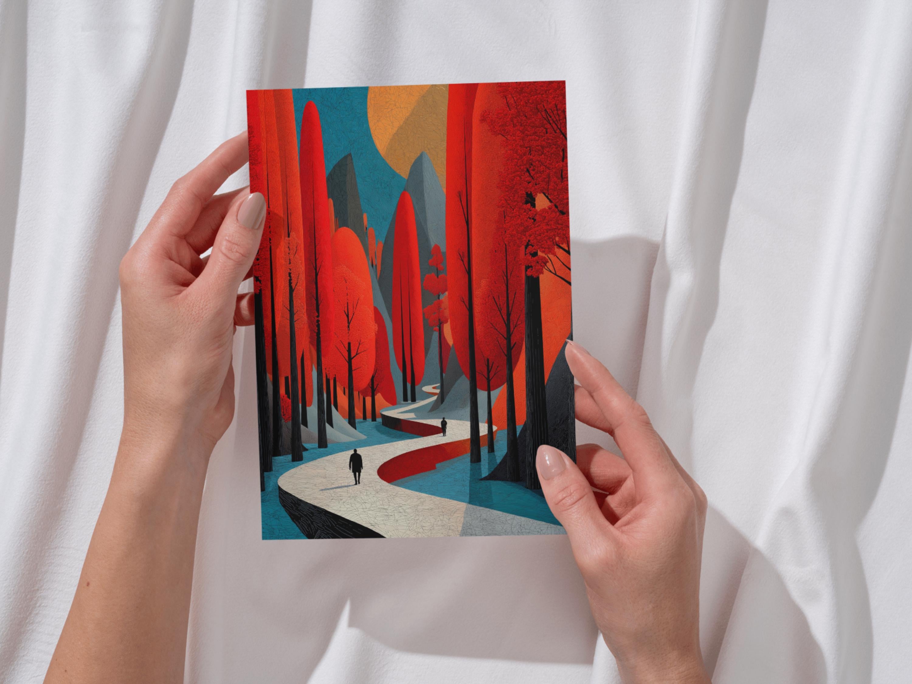 Colorful Abstract Art | Wall Decor | Minimalist Forest Scene | “Autumns Walk” | Art Print