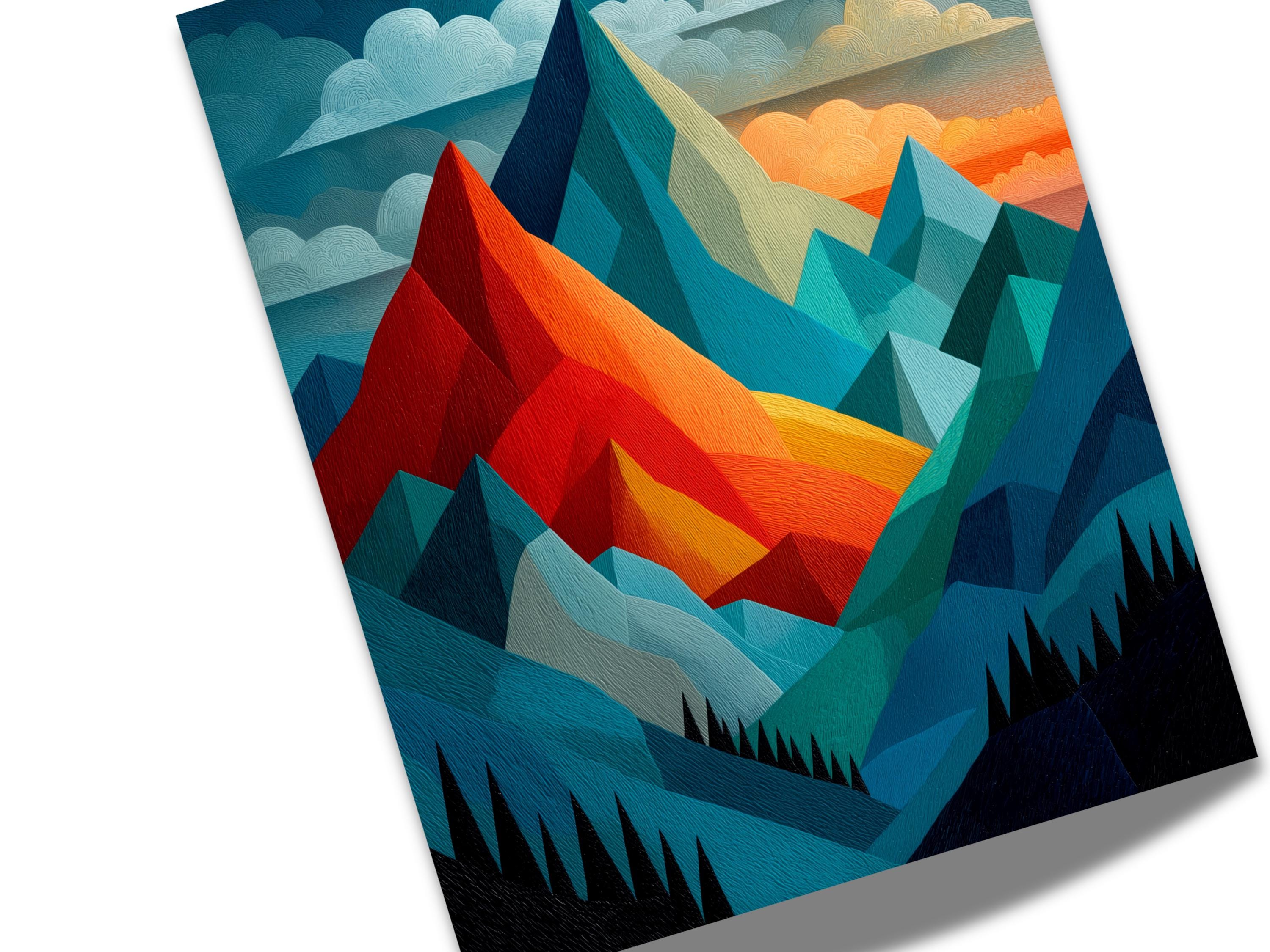 Colorful Abstract Art | Wall Decor | Minimalist Mountain Scene | “Awakening Peaks” | Art Print