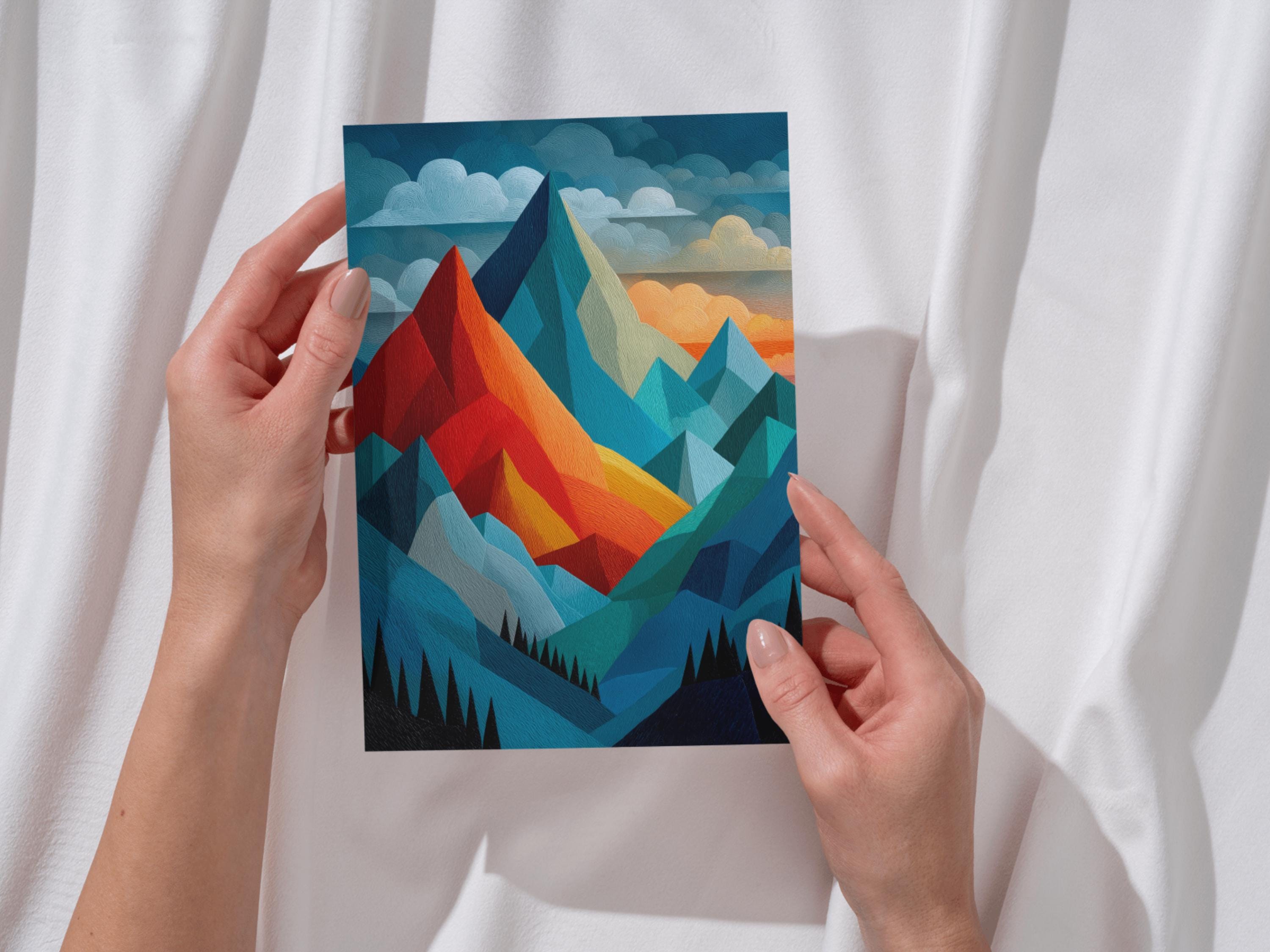Colorful Abstract Art | Wall Decor | Minimalist Mountain Scene | “Awakening Peaks” | Art Print