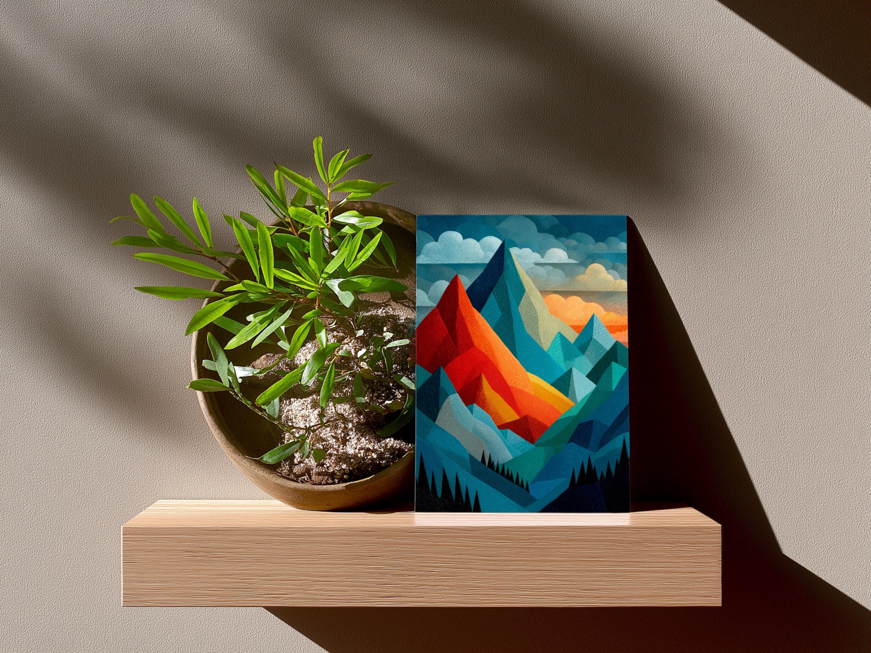 Colorful Abstract Art | Wall Decor | Minimalist Mountain Scene | “Awakening Peaks” | Art Print