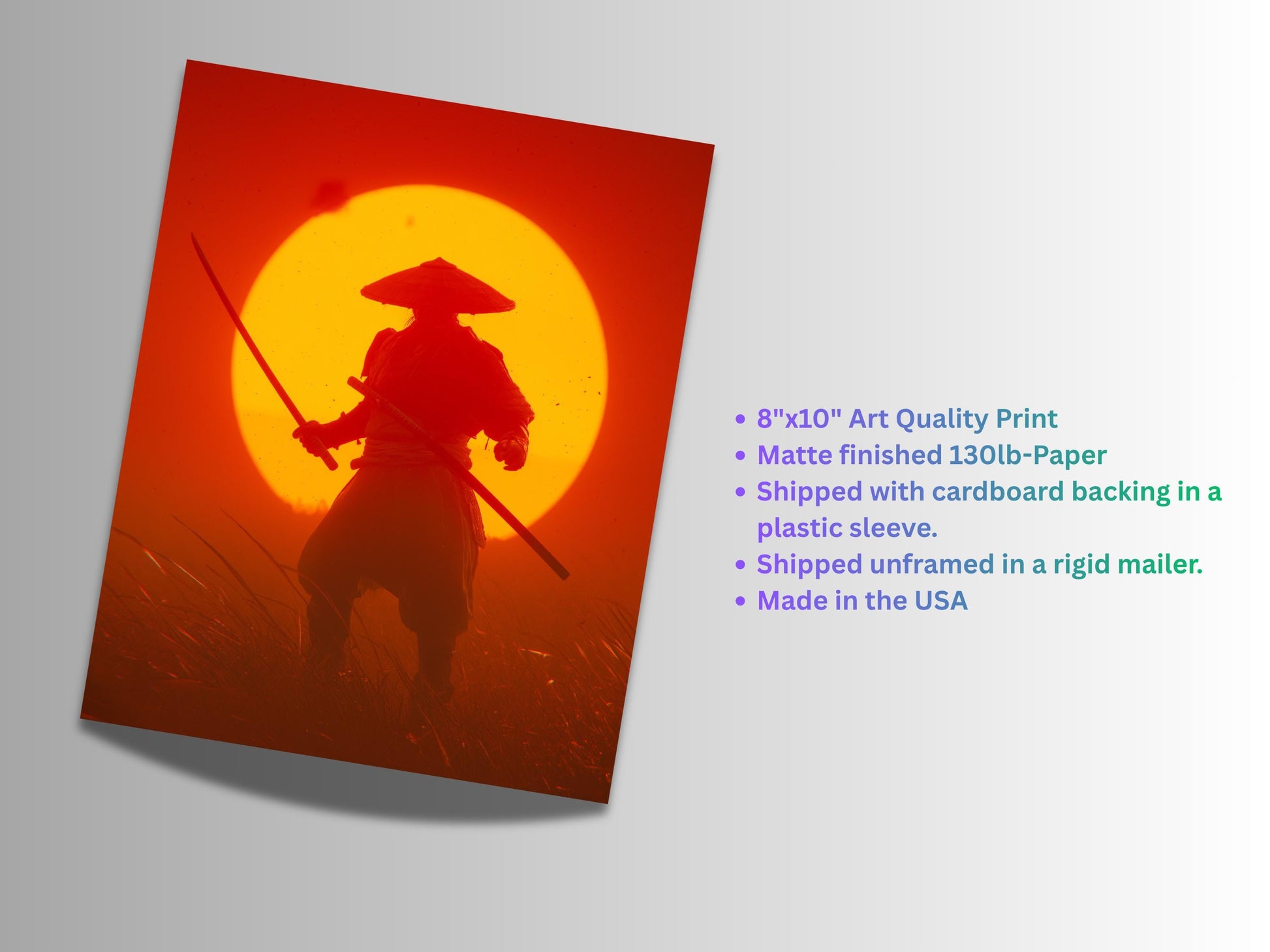 Samurai Art Print | Japanese Dawn Silhouette, Colorful Wall Decor