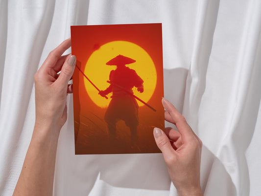 Samurai Art Print | Japanese Dawn Silhouette, Colorful Wall Decor