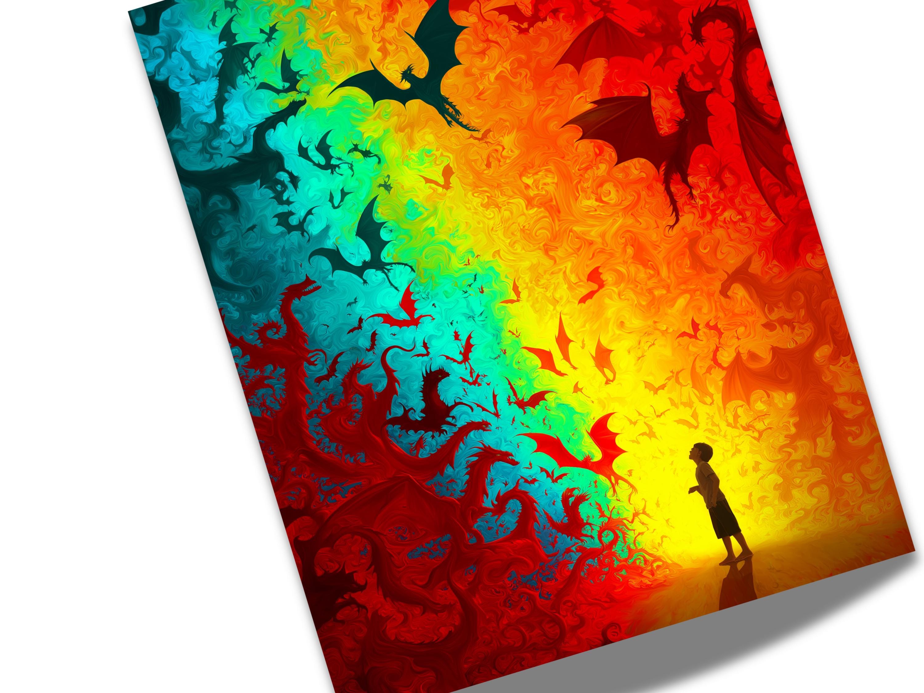 Colorful Abstract Art | Wall Decor | Fantasy Dragon Illustration | “Dreaming of Dragons” | Art Print