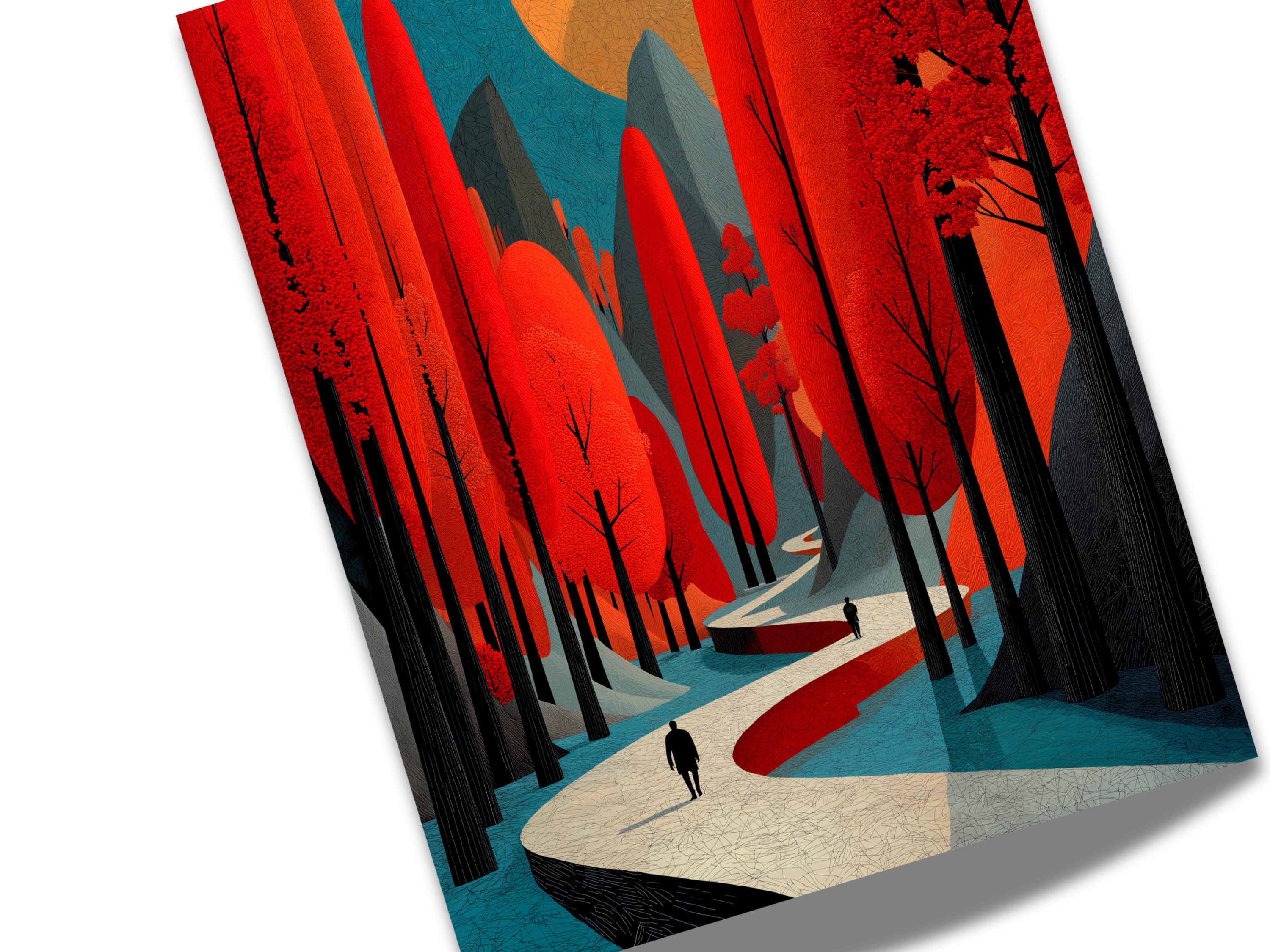 Colorful Abstract Art | Wall Decor | Minimalist Forest Scene | “Autumns Walk” | Art Print