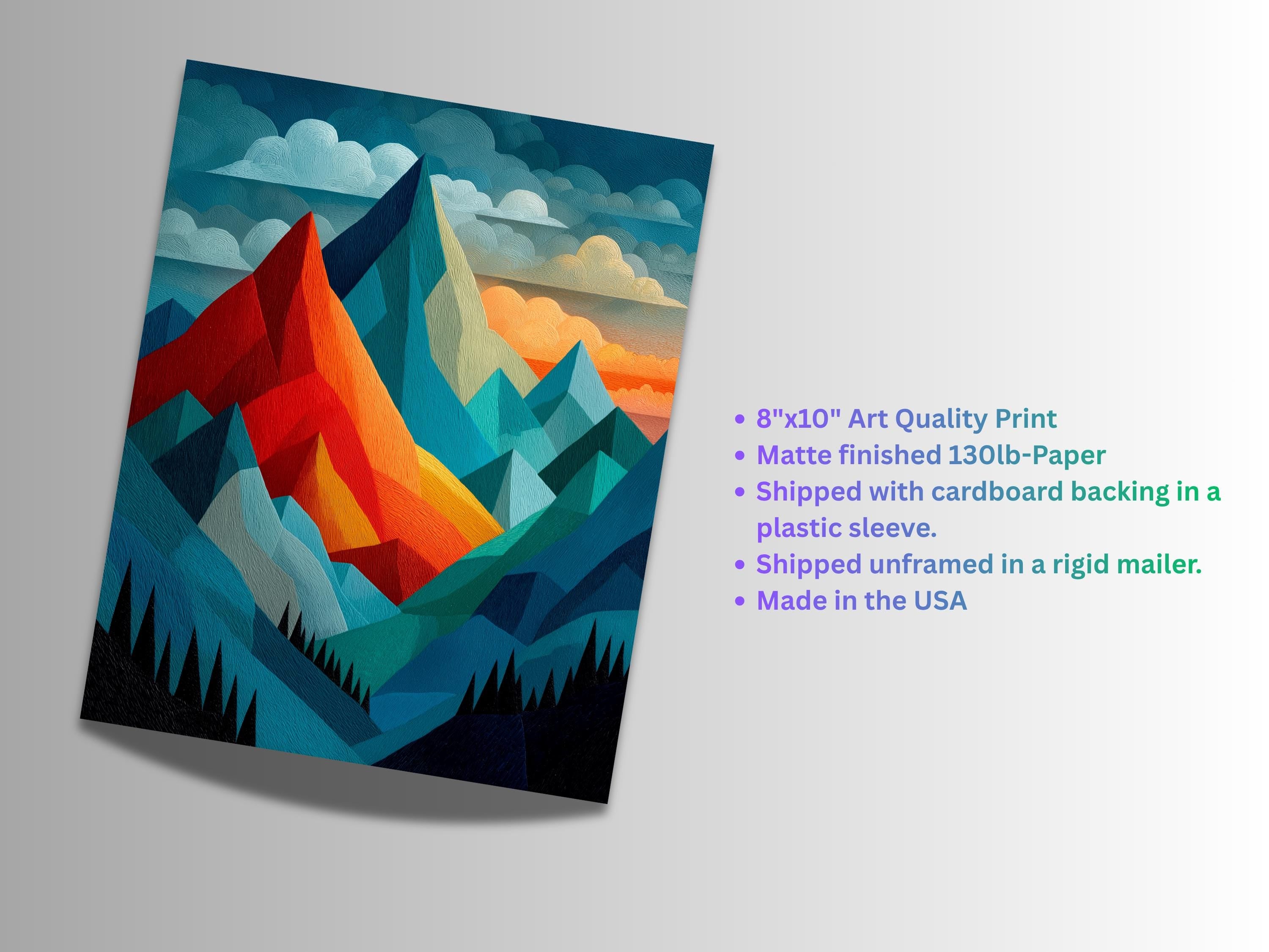 Colorful Abstract Art | Wall Decor | Minimalist Mountain Scene | “Awakening Peaks” | Art Print