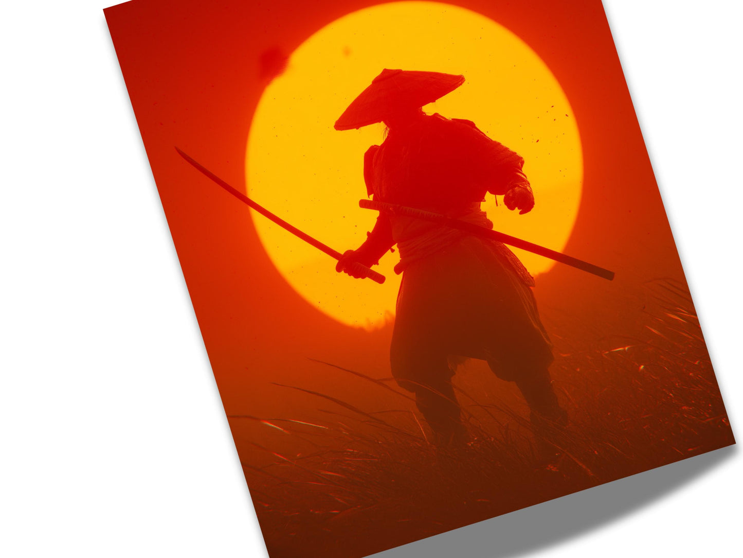 Samurai Art Print | Japanese Dawn Silhouette, Colorful Wall Decor