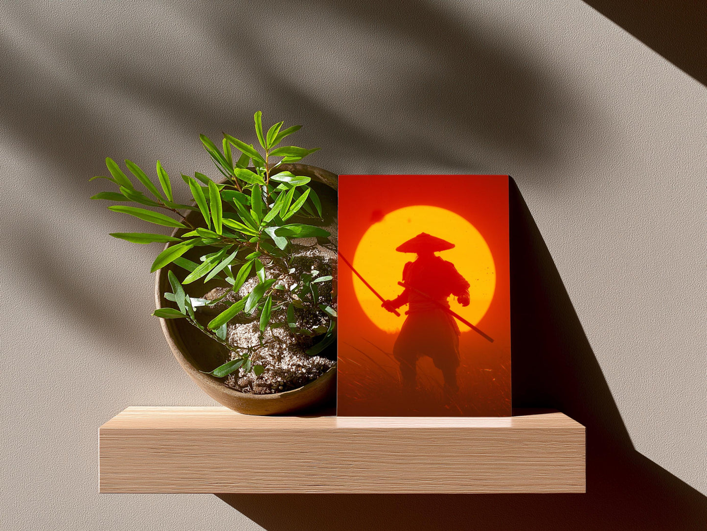 Samurai Art Print | Japanese Dawn Silhouette, Colorful Wall Decor