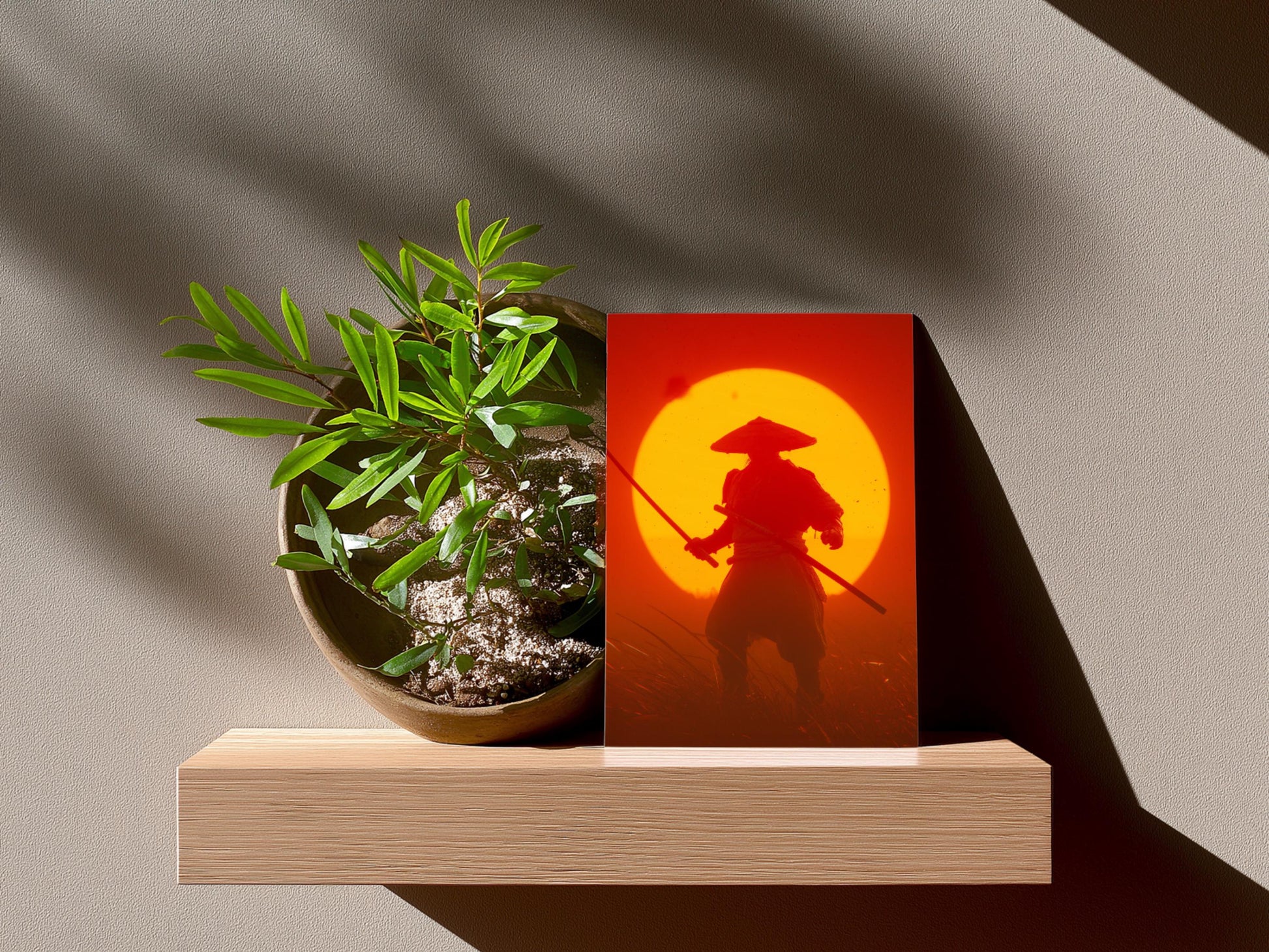 Samurai Art Print | Japanese Dawn Silhouette, Colorful Wall Decor