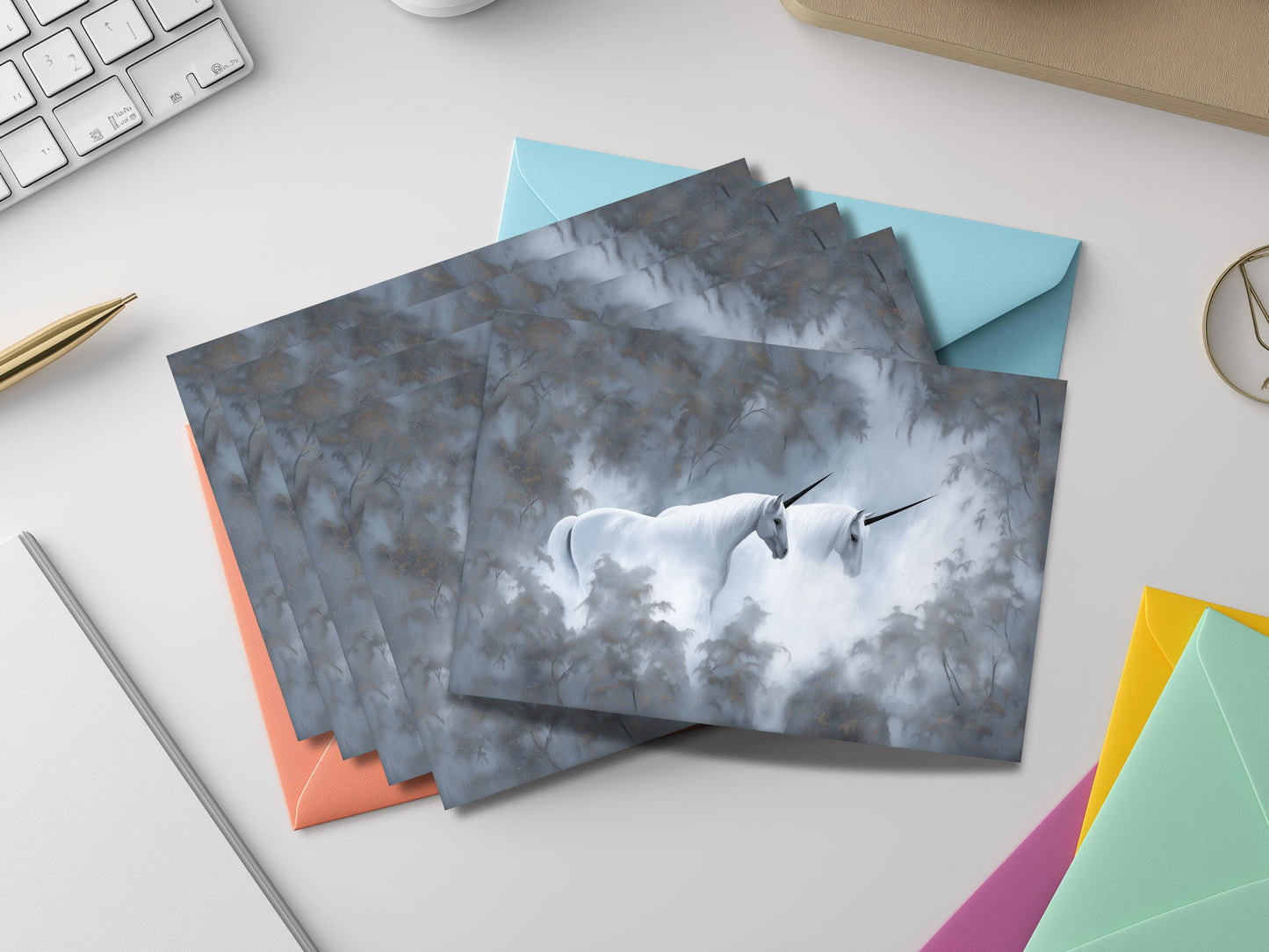 Unicorn Notecard Set – Fantasy Flat Stationery with Colored Envelopes – Unique Artistic Unicorn Gift