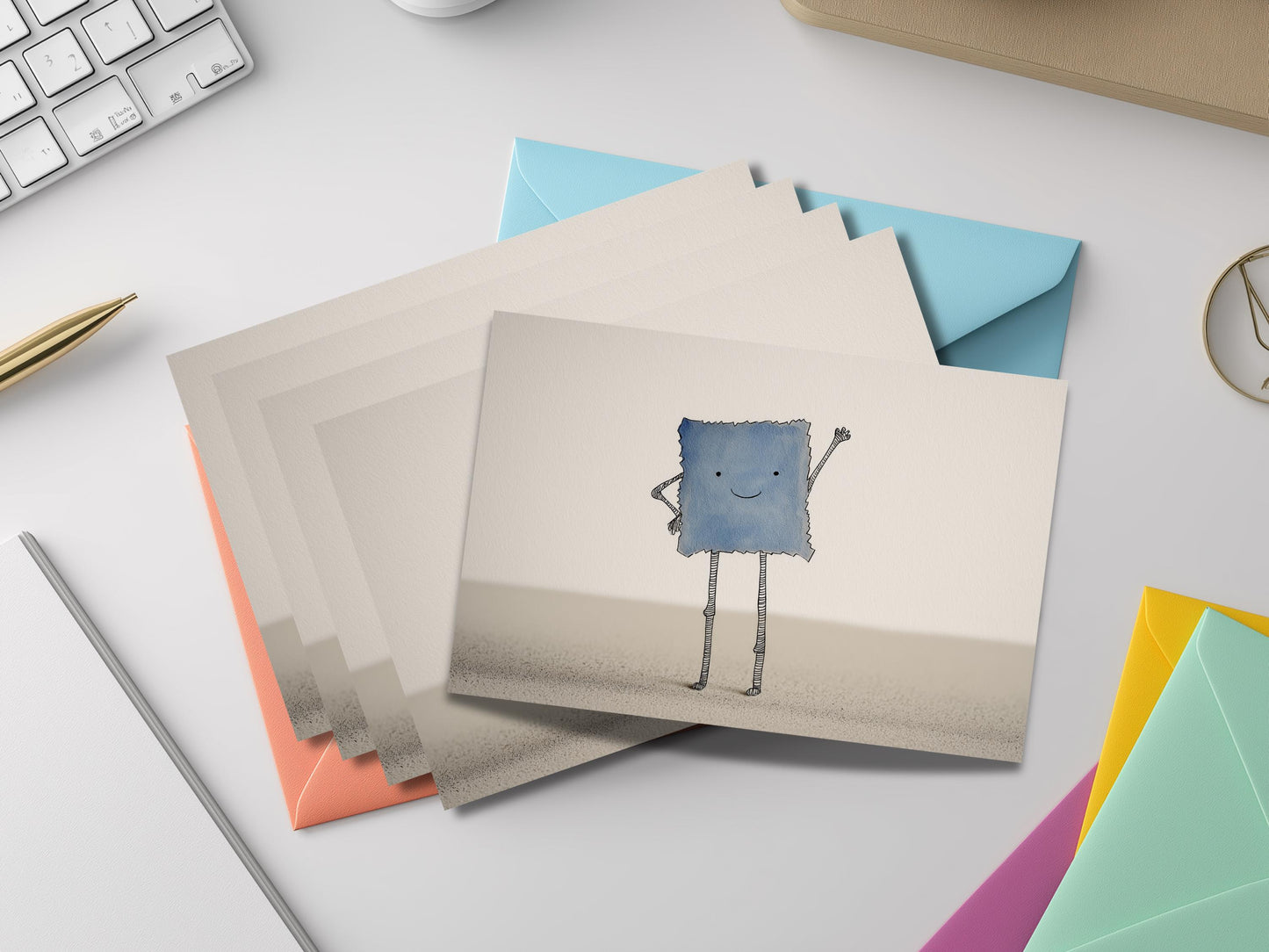 Whimsical Illustrated Notecard Set – Quirky Storybook Art Cards with Colored Envelopes