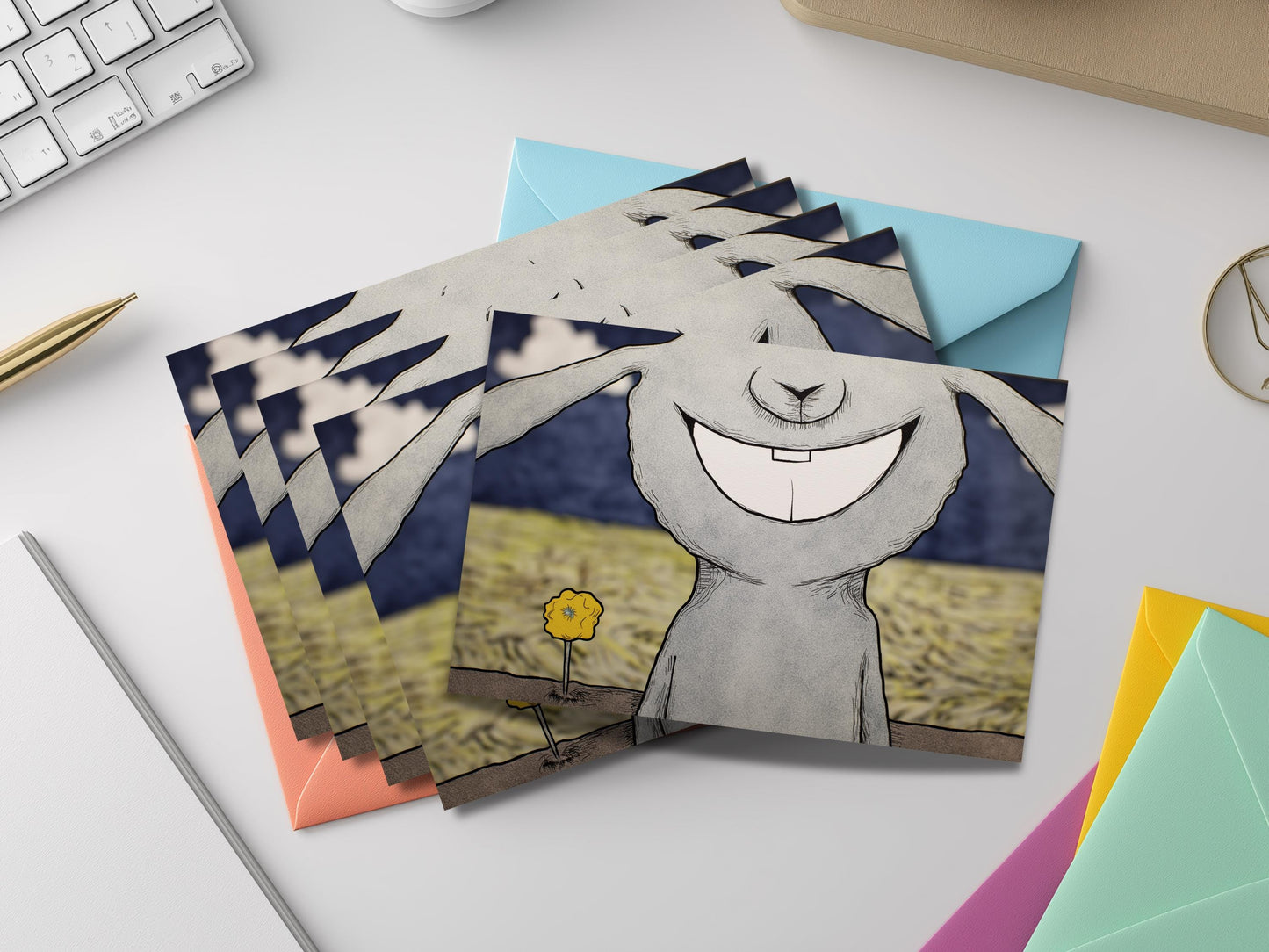 Whimsical Illustrated Notecard Set – Quirky Storybook Art Cards with Colored Envelopes
