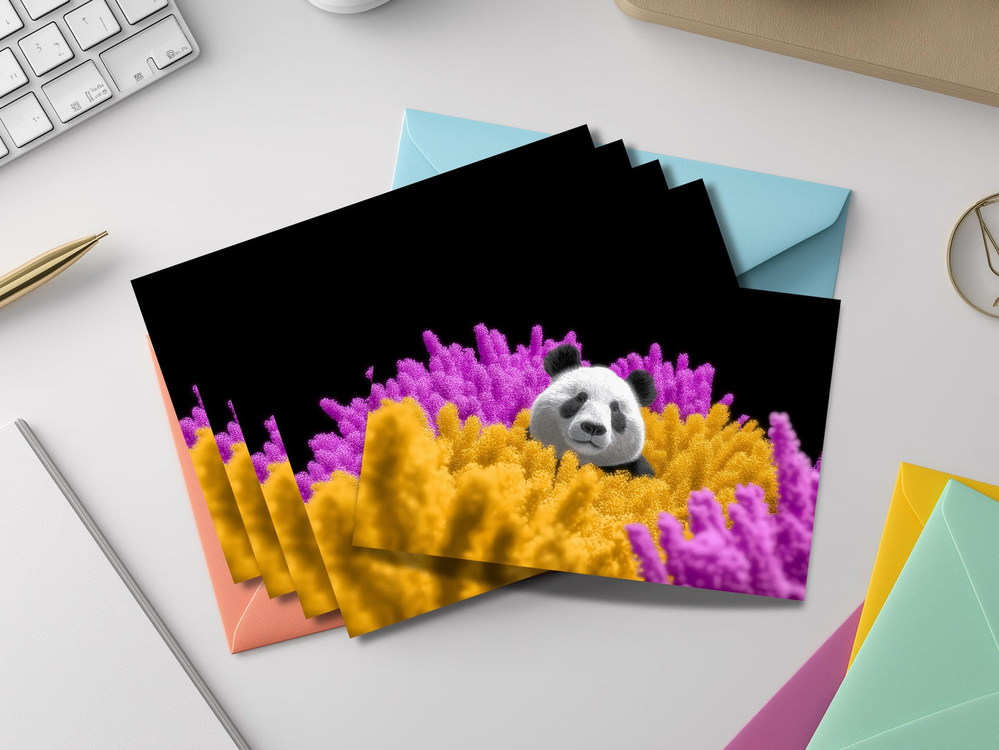 Panda Notecard Set – Unique Animal Art, Colored Envelopes