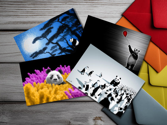 Panda Notecard Set – Unique Animal Art, Colored Envelopes
