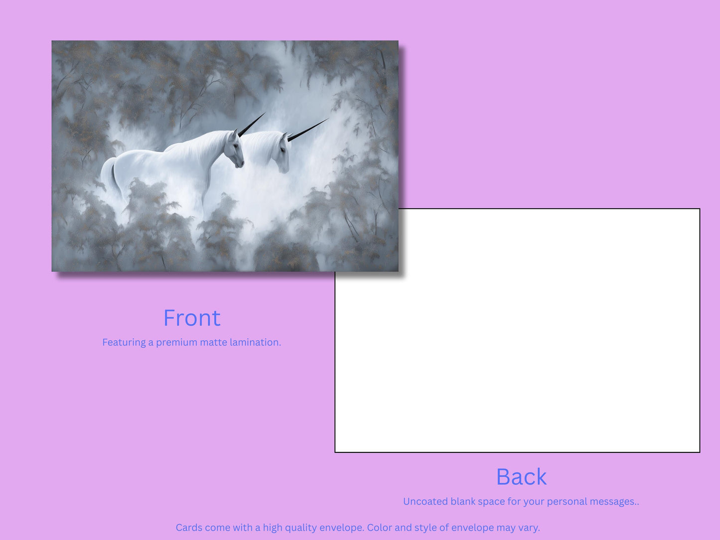 Unicorn Notecard Set – Fantasy Flat Stationery with Colored Envelopes – Unique Artistic Unicorn Gift