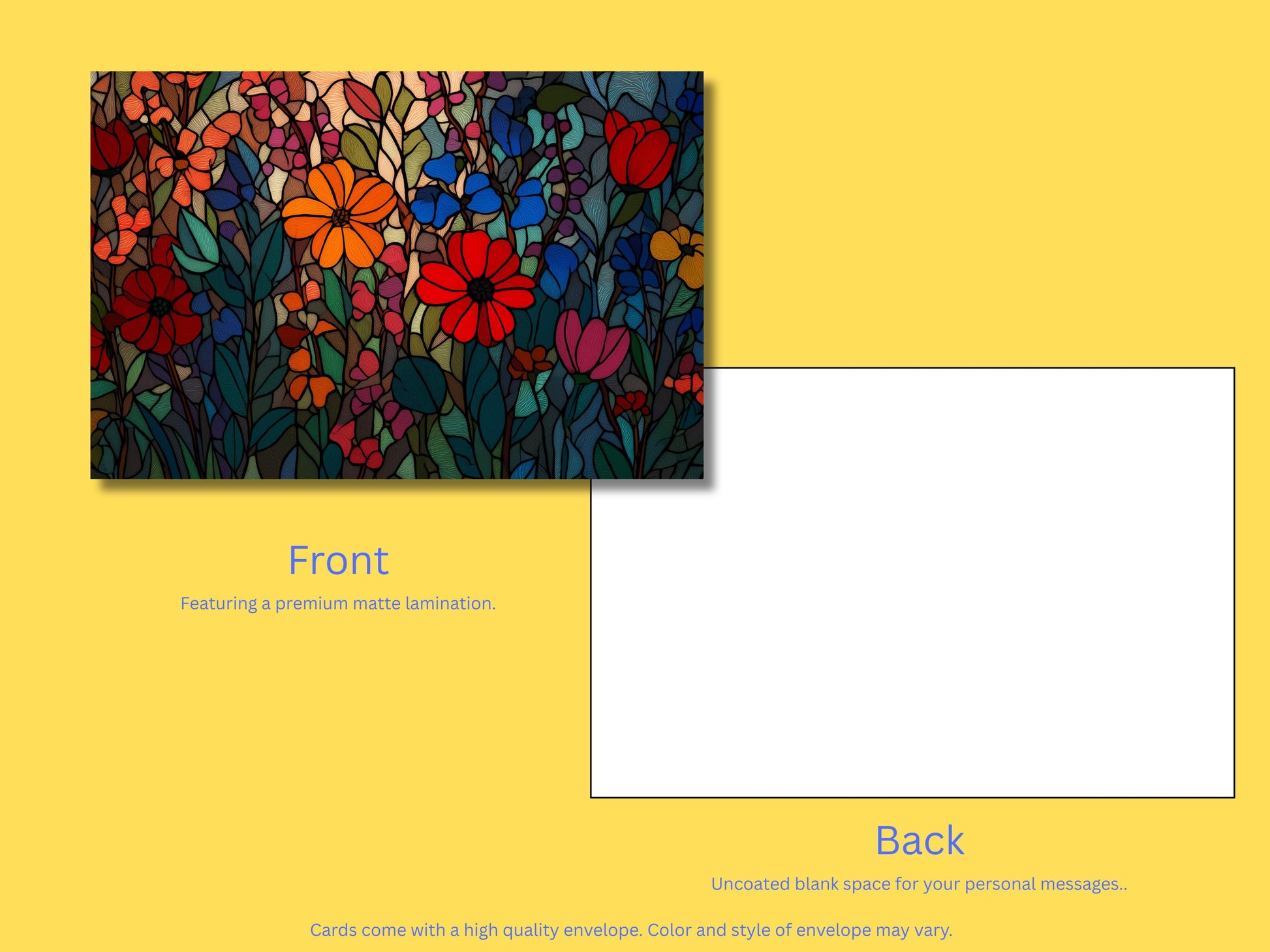 Stained Glass Floral Notecard Set – Botanical Art with Colored Envelopes