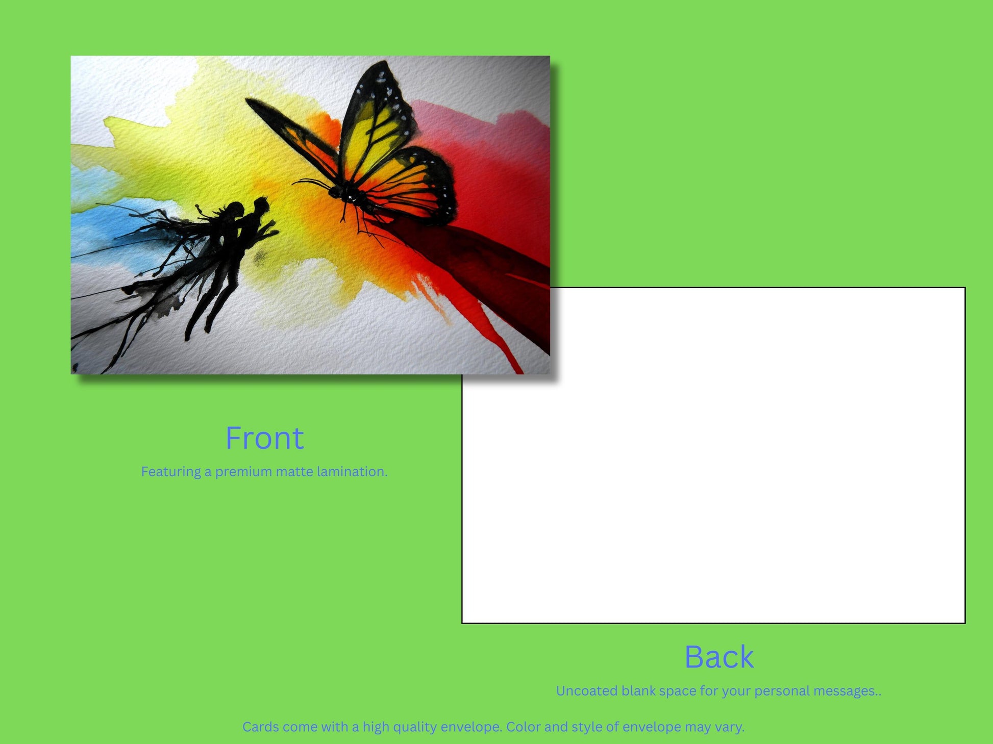 Butterfly Notecard Set – Unique Nature Art Flat Cards with Colored Envelopes – Botanical Stationery