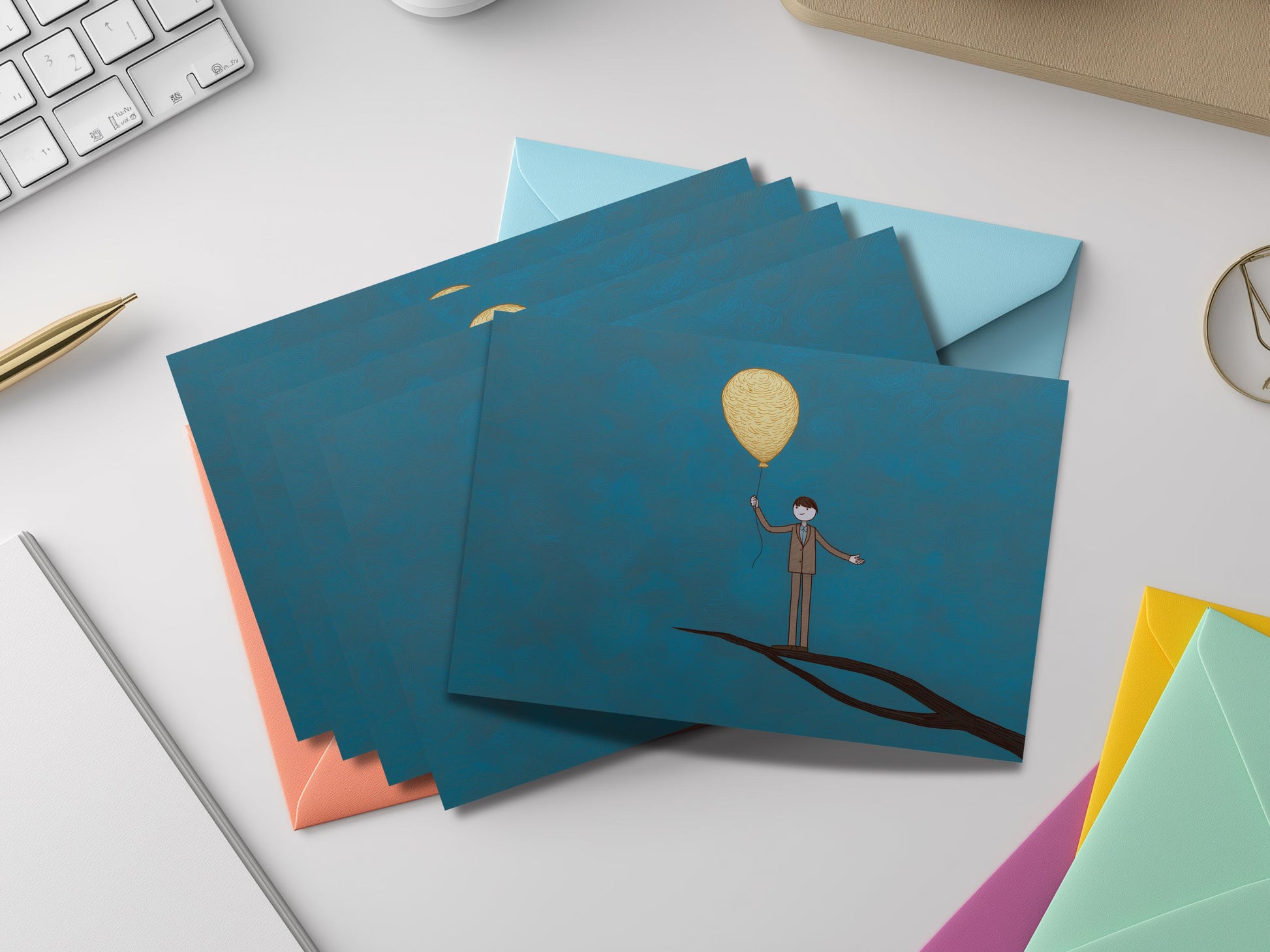 Whimsical Illustrated Notecard Set – Quirky Storybook Art Cards with Colored Envelopes