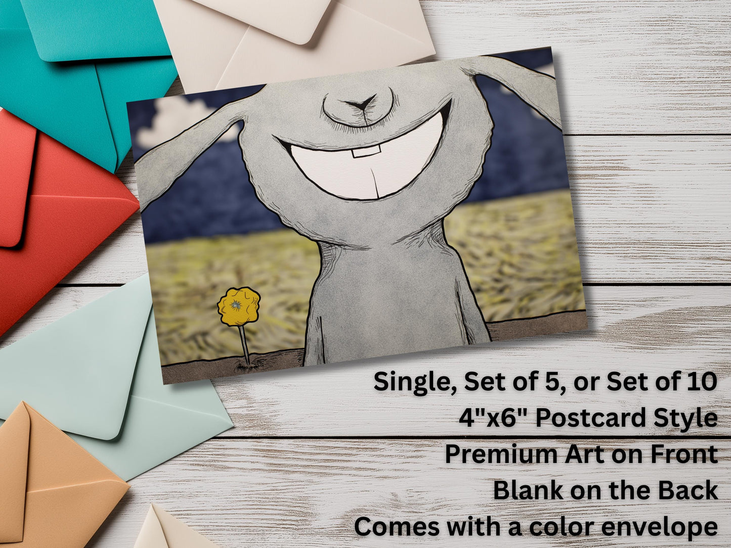 Whimsical Illustrated Notecard Set – Quirky Storybook Art Cards with Colored Envelopes