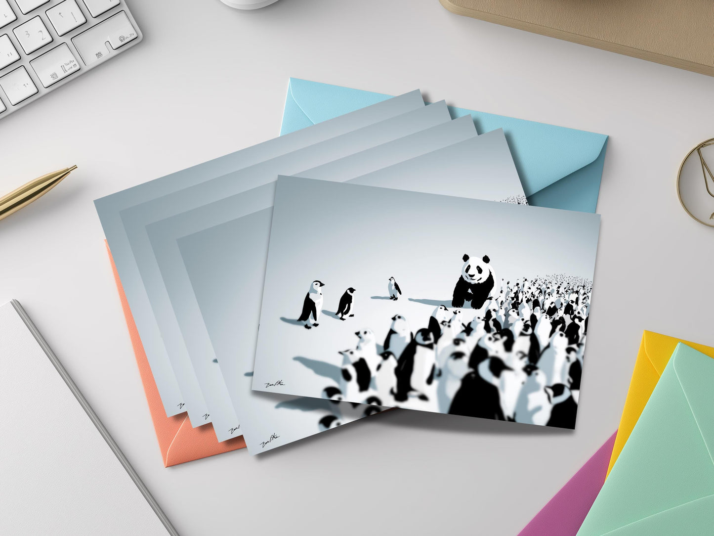 Panda Notecard Set – Unique Animal Art, Colored Envelopes