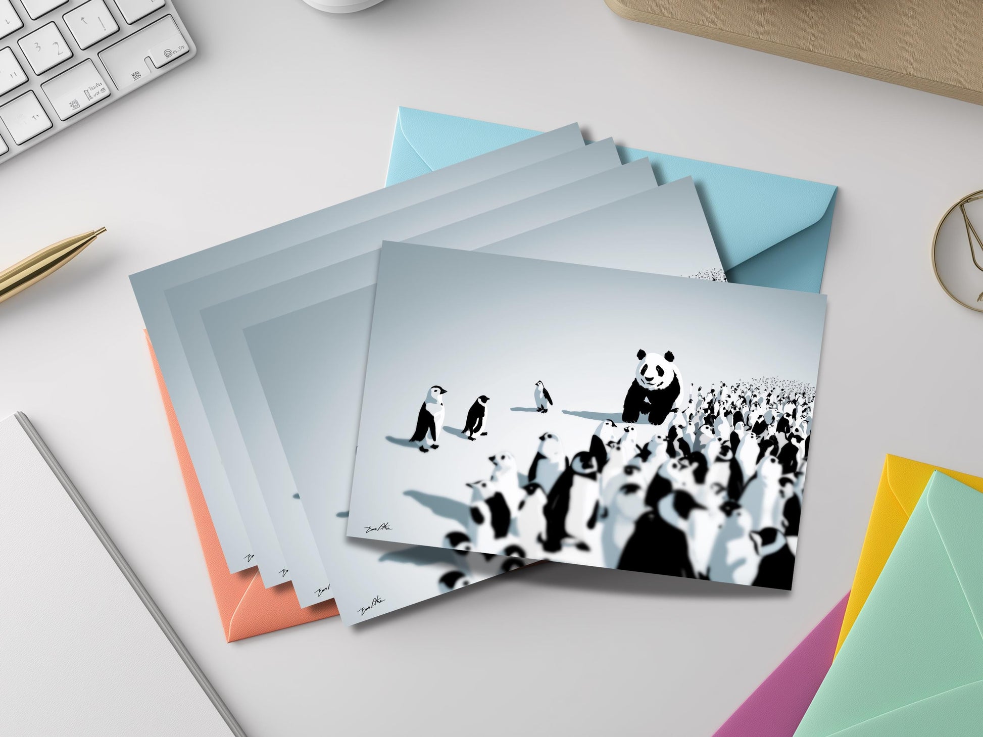 Panda Notecard Set – Unique Animal Art, Colored Envelopes