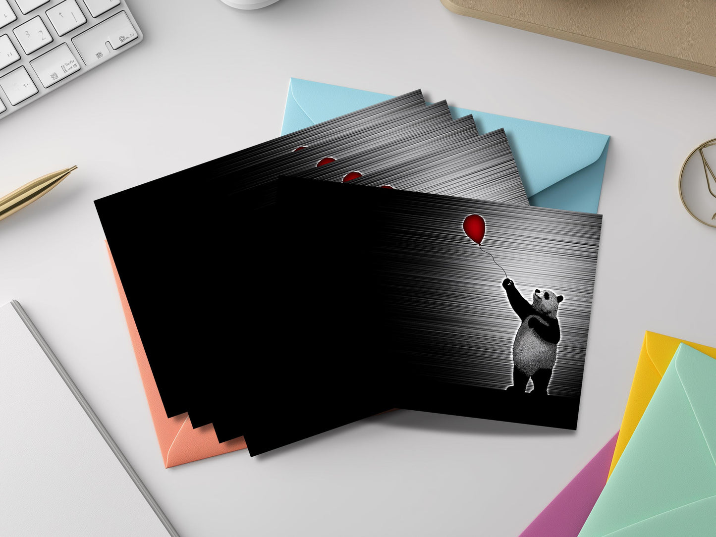 Panda Notecard Set – Unique Animal Art, Colored Envelopes