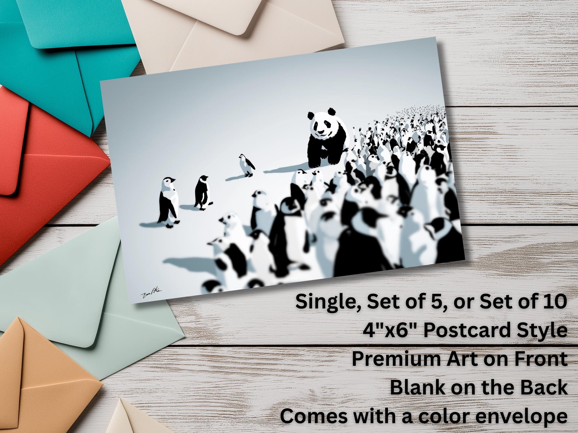 Panda Notecard Set – Unique Animal Art, Colored Envelopes