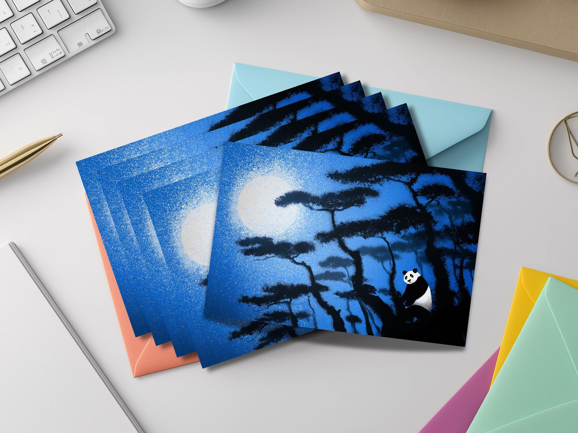 Panda Notecard Set – Unique Animal Art, Colored Envelopes