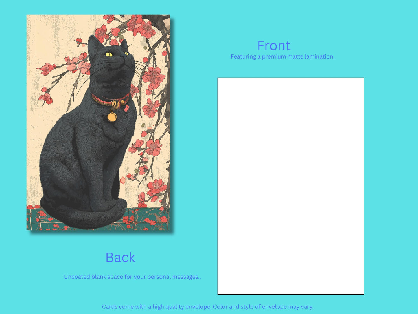 Ukiyo-e Cat Notecard Set – Japanese Woodblock Style Art Cards with Colored Envelopes